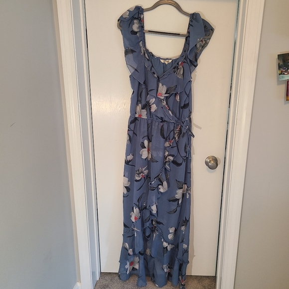 A Hint Of Blush Dresses & Skirts - Hint of Blush Long Maxi Flutter Dress Size Large Magnolia Floral Blue High Low